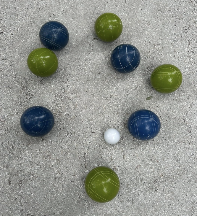 EPCO 107mm Tournament quality Bocce Set - Rustic Green/Blue balls- green/maroon bag