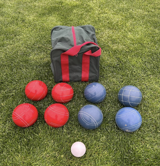 EPCO 107mm Tournament quality Bocce Set - Rustic Blue/Red balls- green/maroon bag
