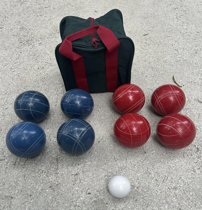 EPCO 107mm Tournament quality Bocce Set - Rustic Blue/Red balls- green/maroon bag