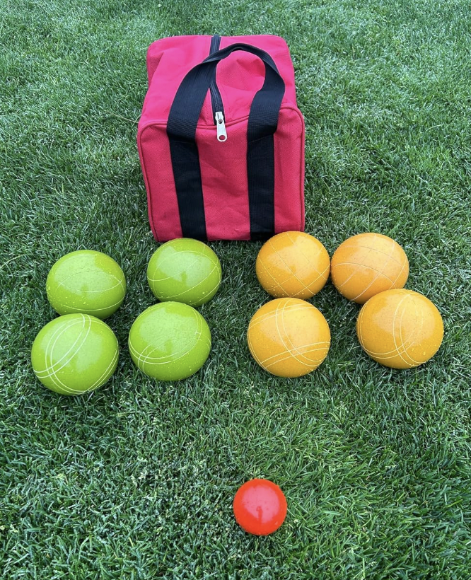 EPCO 107mm Rustic Tournament Quality Professional Bocce Ball Set - Rustic Green/Yellow balls- green/maroon bag