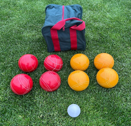 EPCO 107mm Rustic Tournament Quality Professional 8 Ball Bocce Set - Rustic Yellow/Rustic Red balls- green/maroon bag