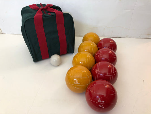 Engraved EPCO 110mm Gold and Red Tournament Quality Bocce Glo Set- Bag included