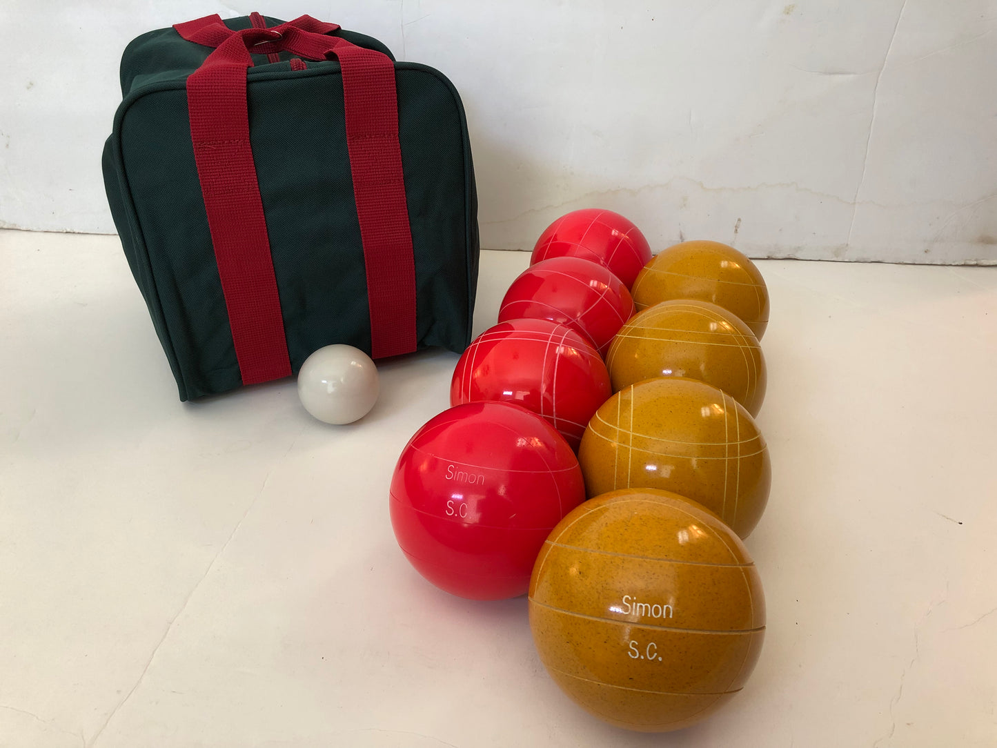 Engraved EPCO 110mm Light Red and Gold Tournament Quality Bocce Glo Set- Bag included