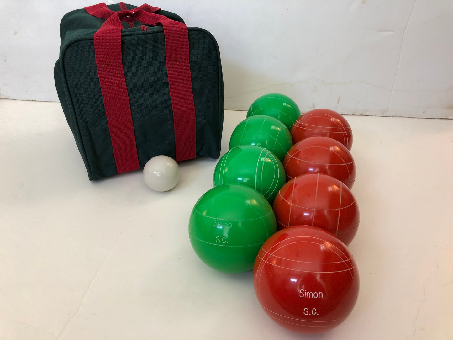 Engraved EPCO 110mm Green and Rustic Orange Tournament Quality Bocce Glo Set- Bag included
