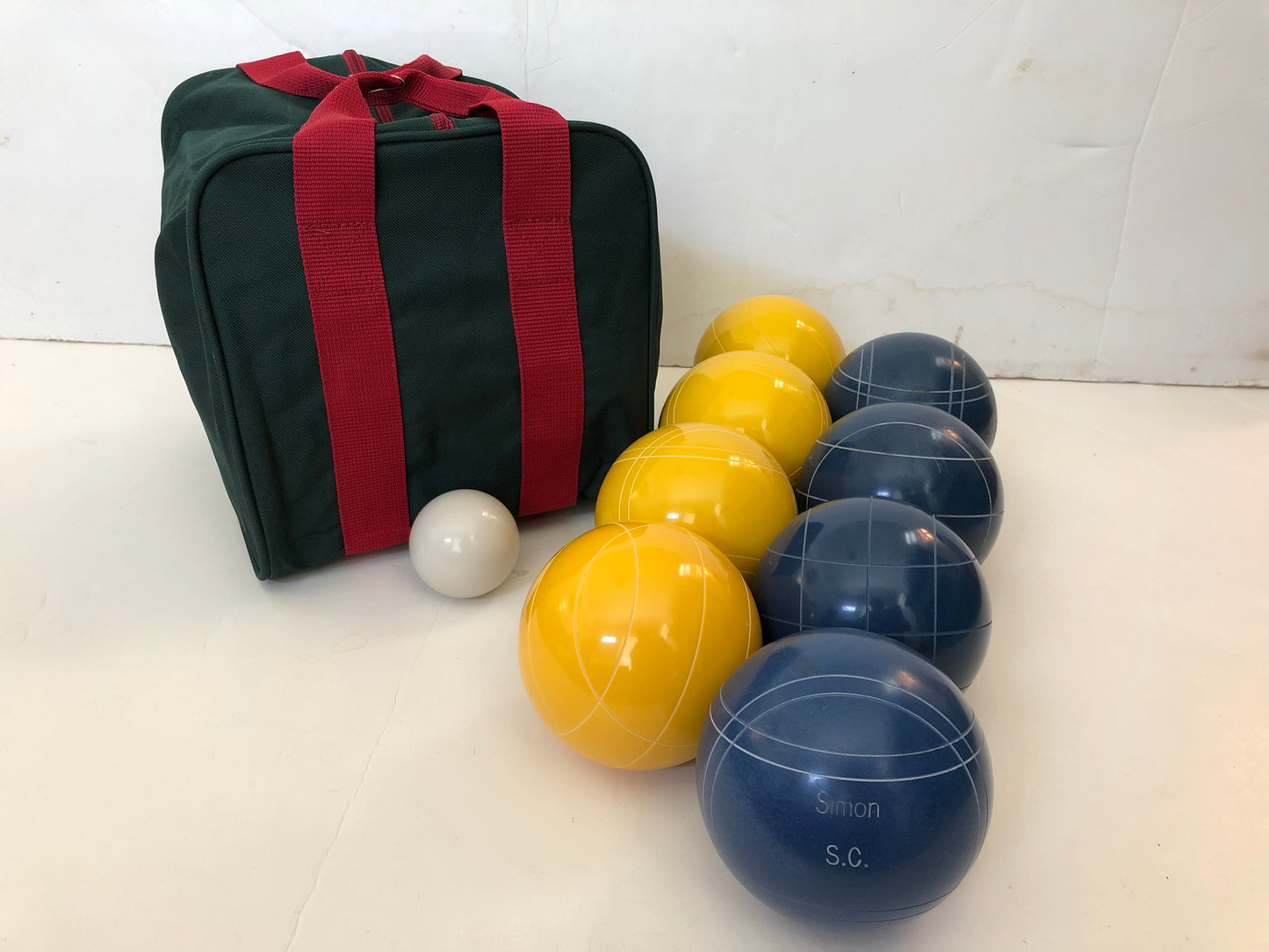Engraved EPCO 110mm Yellow and Blue Tournament Quality Bocce Glo Set- Bag included