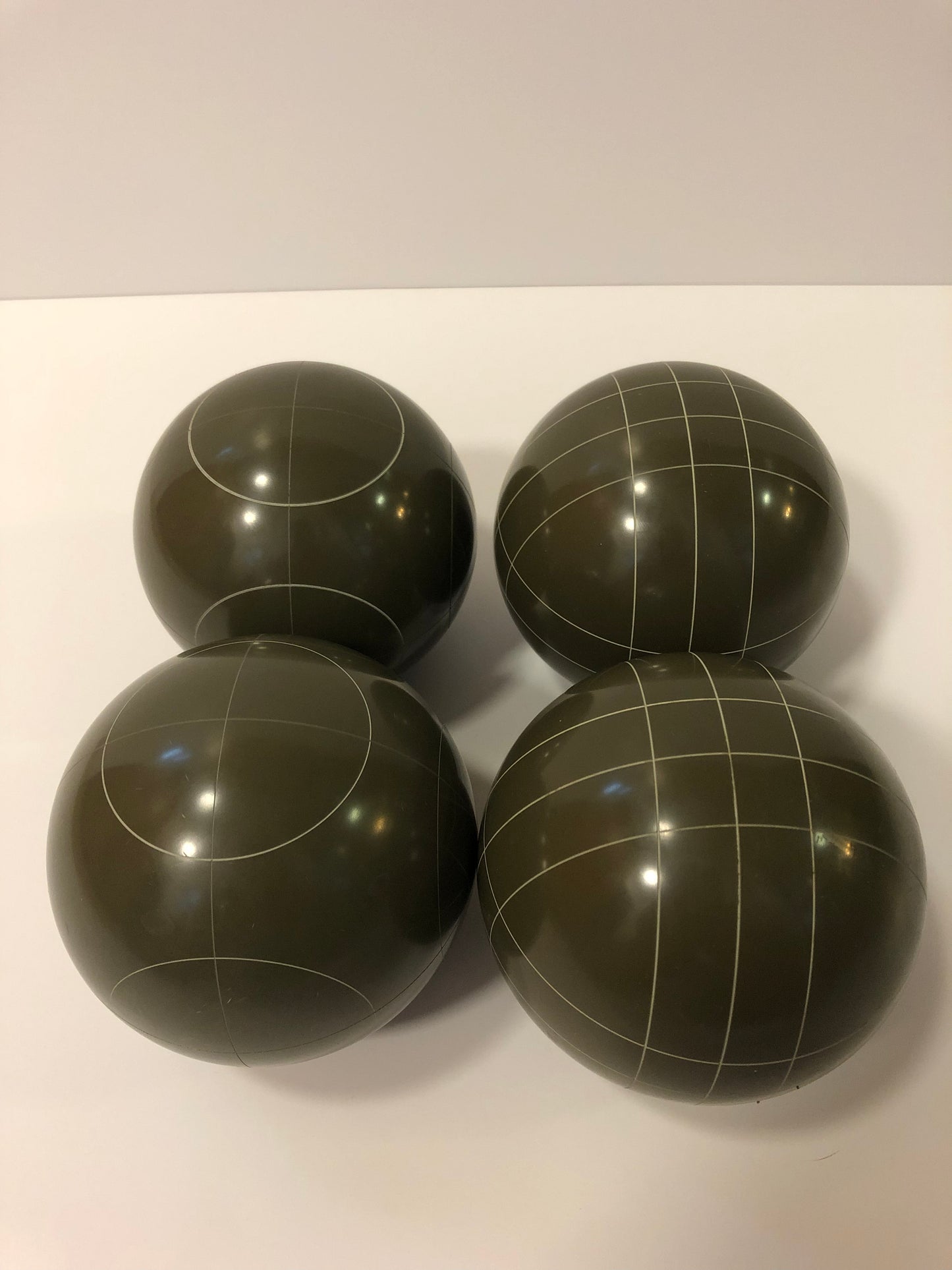 107mm 4 pack Bocce Balls  - Olive Brown with 2 different scoring patterns