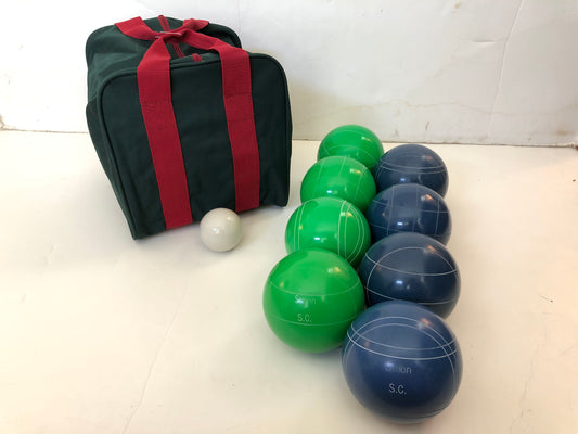 Engraved EPCO 110mm Green and Blue Tournament Quality Bocce Glo Set- Bag included