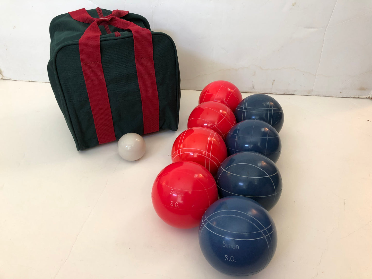 Engraved EPCO 110mm Light Red and Blue Tournament Quality Bocce Glo Set- Bag included