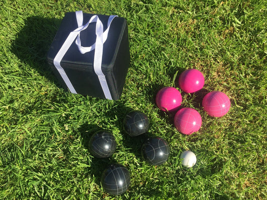 107mm Bocce Black and Pink Balls with Black Bag