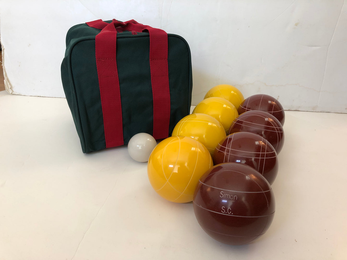 Engraved EPCO 110mm Yellow and Dark Red Tournament Quality Bocce Glo Set- Bag included