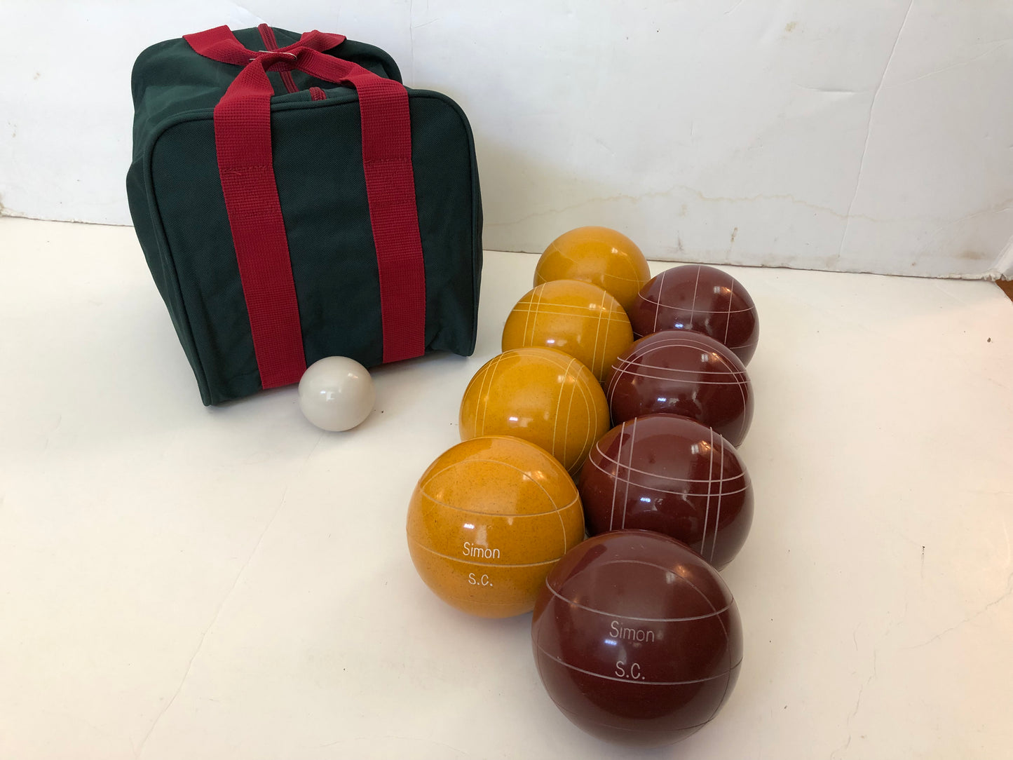Engraved EPCO 110mm Gold and Dark Red Tournament Quality Bocce Glo Set- Bag included