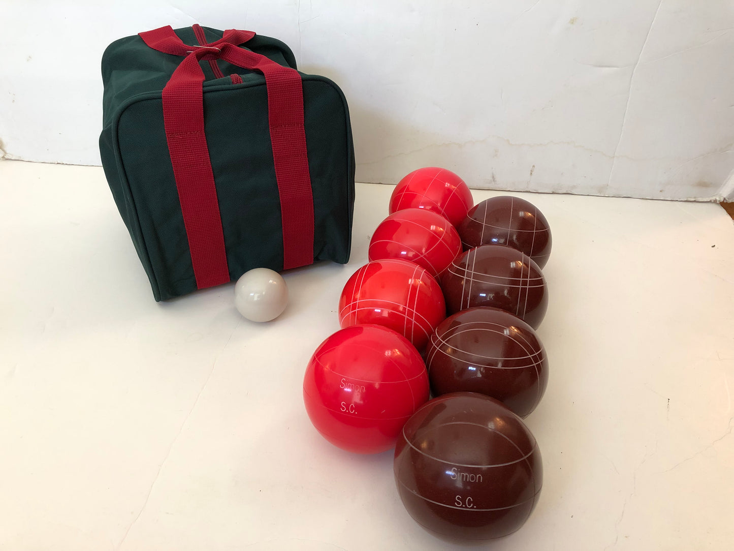 Engraved EPCO 110mm Light Red and Dark Red Tournament Quality Bocce Glo Set- Bag included
