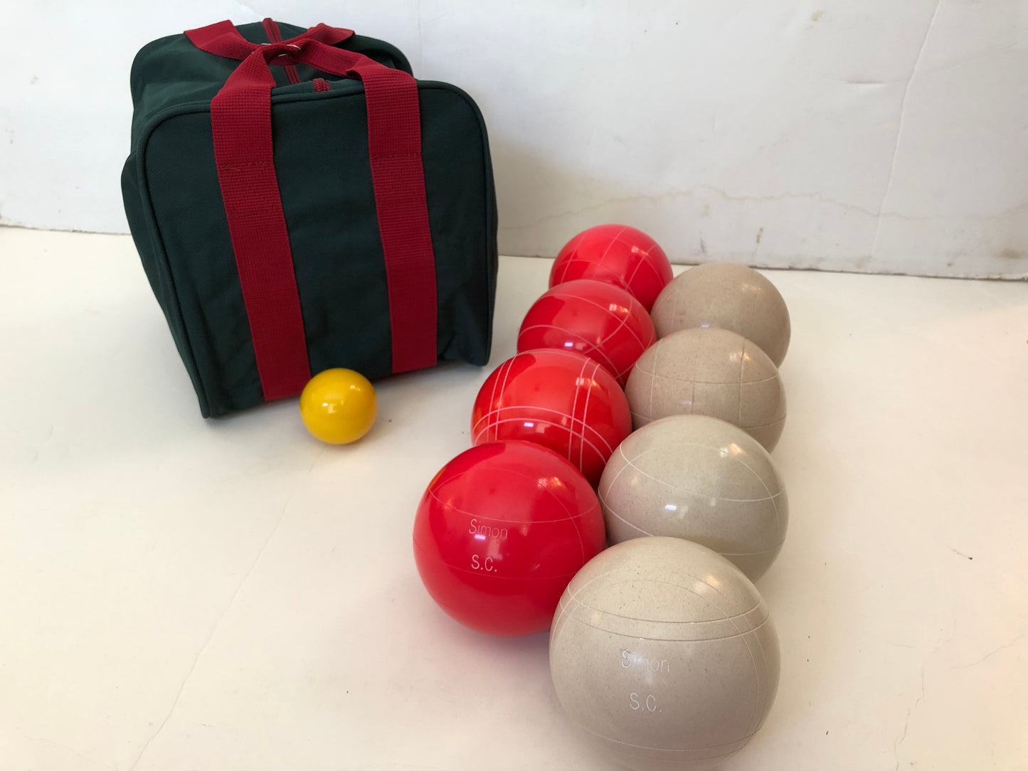 Engraved EPCO 110mm Light Red and White Tournament Quality Bocce Glo Set- Bag included