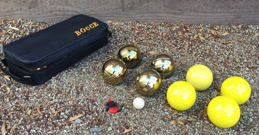 73mm Metal Bocce/Petanque with 8 Yellow and Gold Balls and Black Bag