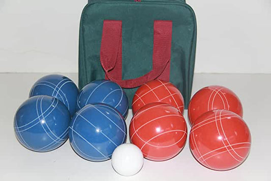 EPCO 110mm Tournament quality Bocce Set - Rustic Blue/Red balls- green/maroon bag