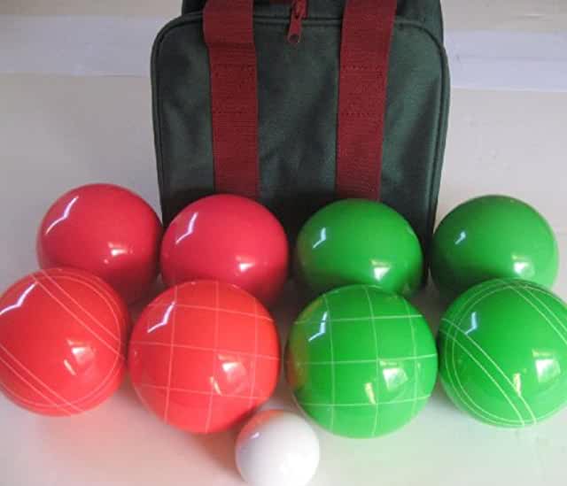 EPCO 110mm Tournament quality Bocce Set, Green/Red Bocce Balls - Bag included