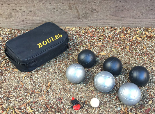 73mm Metal Boules Set with 6 Black and Sand Gray Balls with Black Bag