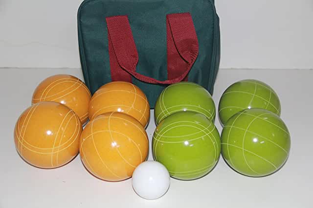 EPCO 110mm Tournament quality Bocce Set - Rustic Green/Yellow balls- green/maroon bag