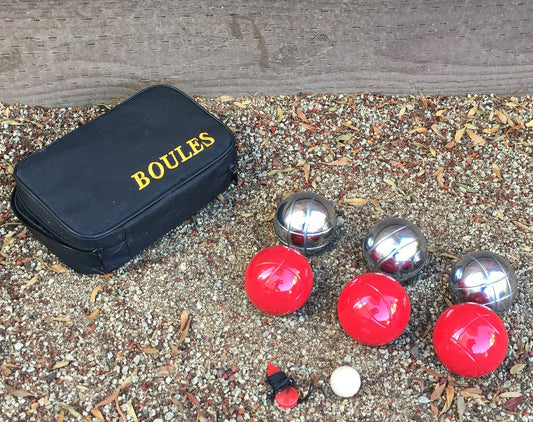 73mm Metal Boules Set with 6 Red and Silver Balls and Black Bag