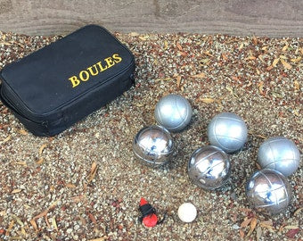 73mm Metal Boules Set with 6 Sand Gray and Silver Balls and Black Bag