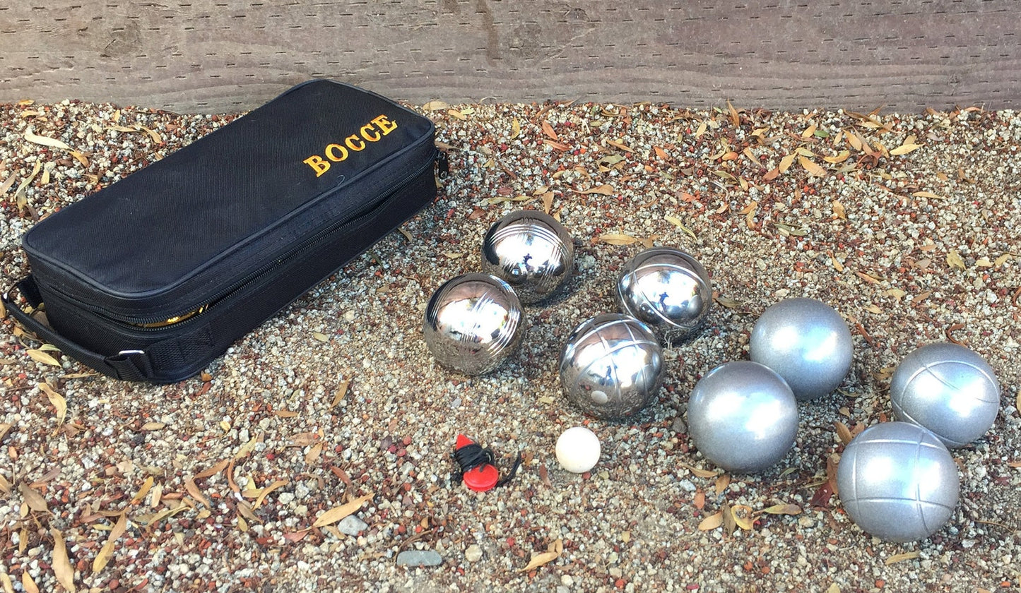 73mm Metal Bocce/Petanque with 8 Siver and Sand Balls and Black Bag