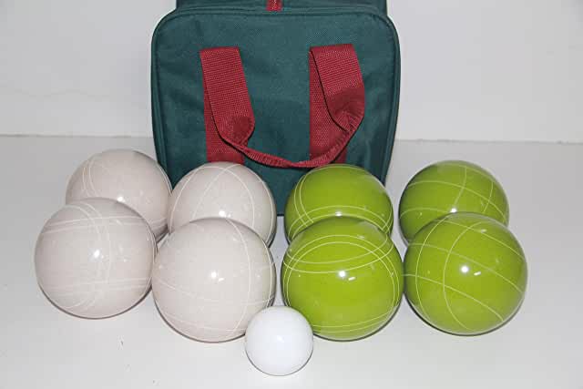 EPCO 110mm Tournament quality Bocce Set - Rustic Green/White balls- green/maroon bag