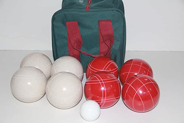 EPCO 110mm Tournament quality Bocce Set - Rustic White/Red balls- green/maroon bag