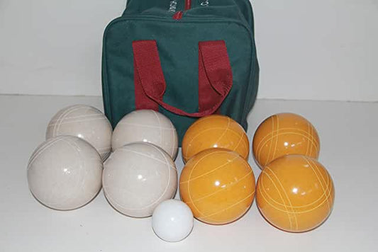 EPCO 110 Tournament quality Bocce Set - Rustic Yellow/White balls- green/maroon bag
